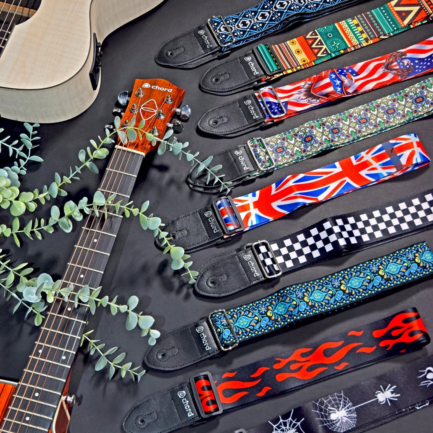 Guitar Strap White Spider & Web On Black Webbing ROCK / GOTH