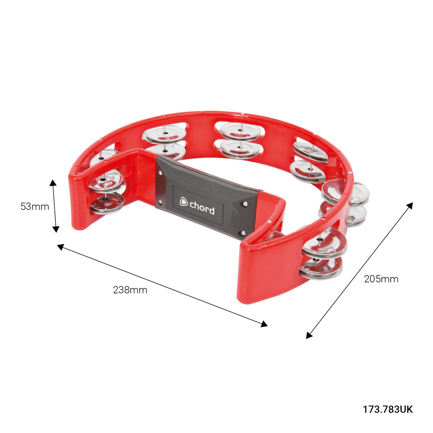 Tambourine RED Single D / Half Moon Jingles Shaker Percussion Instrument