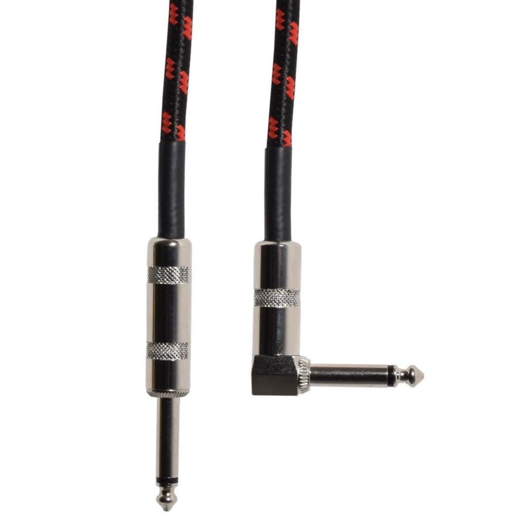 Guitar Lead Retro 6.3mm Angled Jack Plug Braided Classic - BLACK/RED