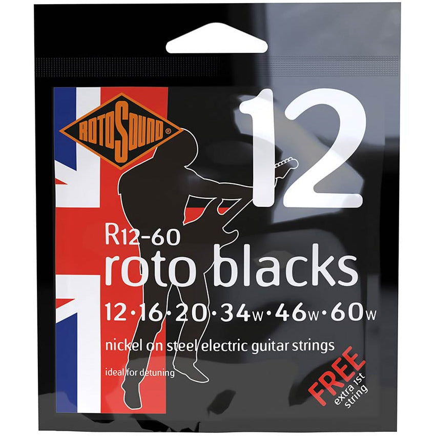 Electric Guitar Strings 12-60 Blacks FREE 1st STRING Rotosound R12-60