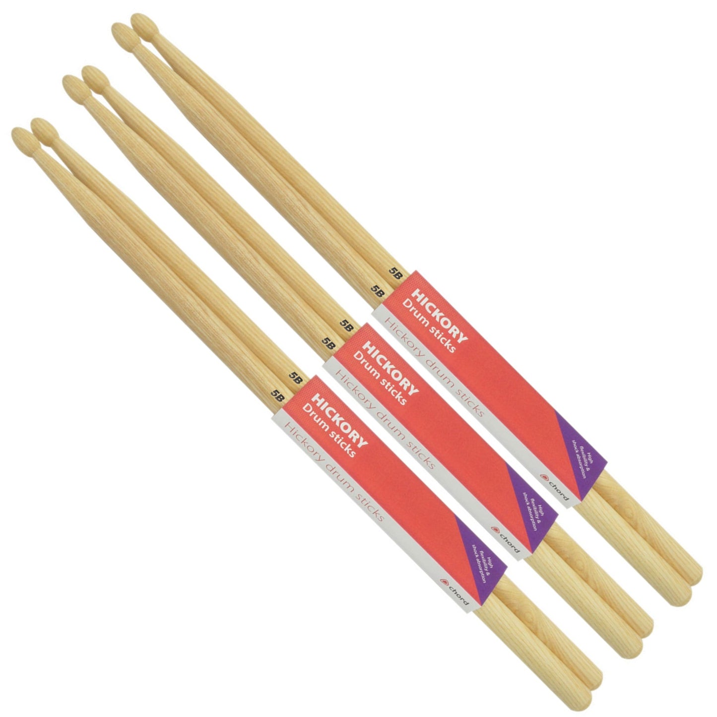 Hickory Drumsticks 5B WOOD TIP Bundle of 3 Pairs