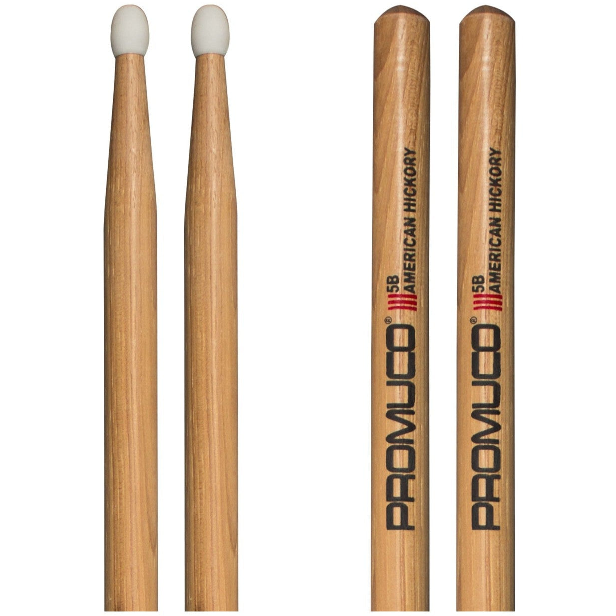 American Hickory Drumsticks 5B Nylon Tip Pair - Promuco