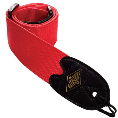 Guitar Strap Leather Ends Red Webbing - RotoSound STR2