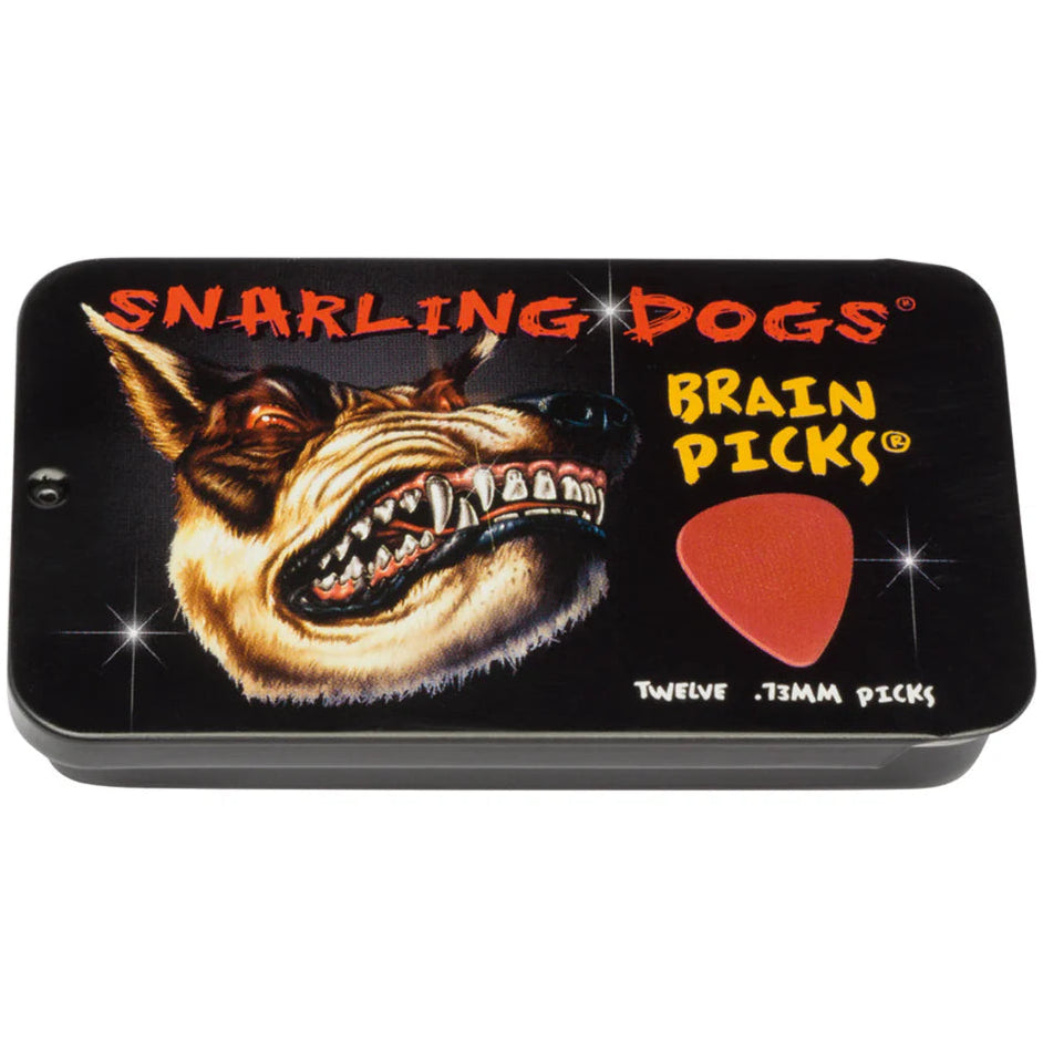 Guitar Plectrum Snarling Dogs Nylon Brain Picks 12 Pack Tin Red 0.73 mm