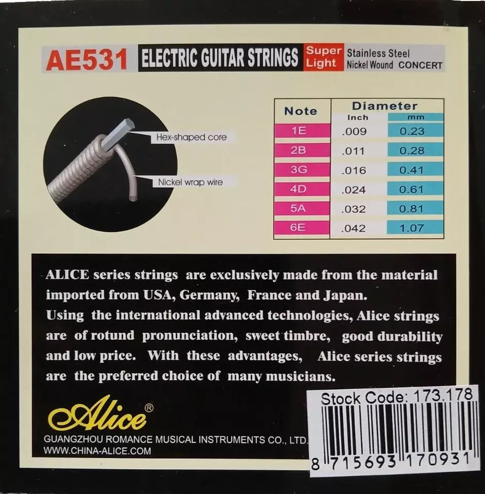 Electric Guitar Strings NICKEL & STAINLESS STEEL 3 Set Bundle .009 - .042 ALICE