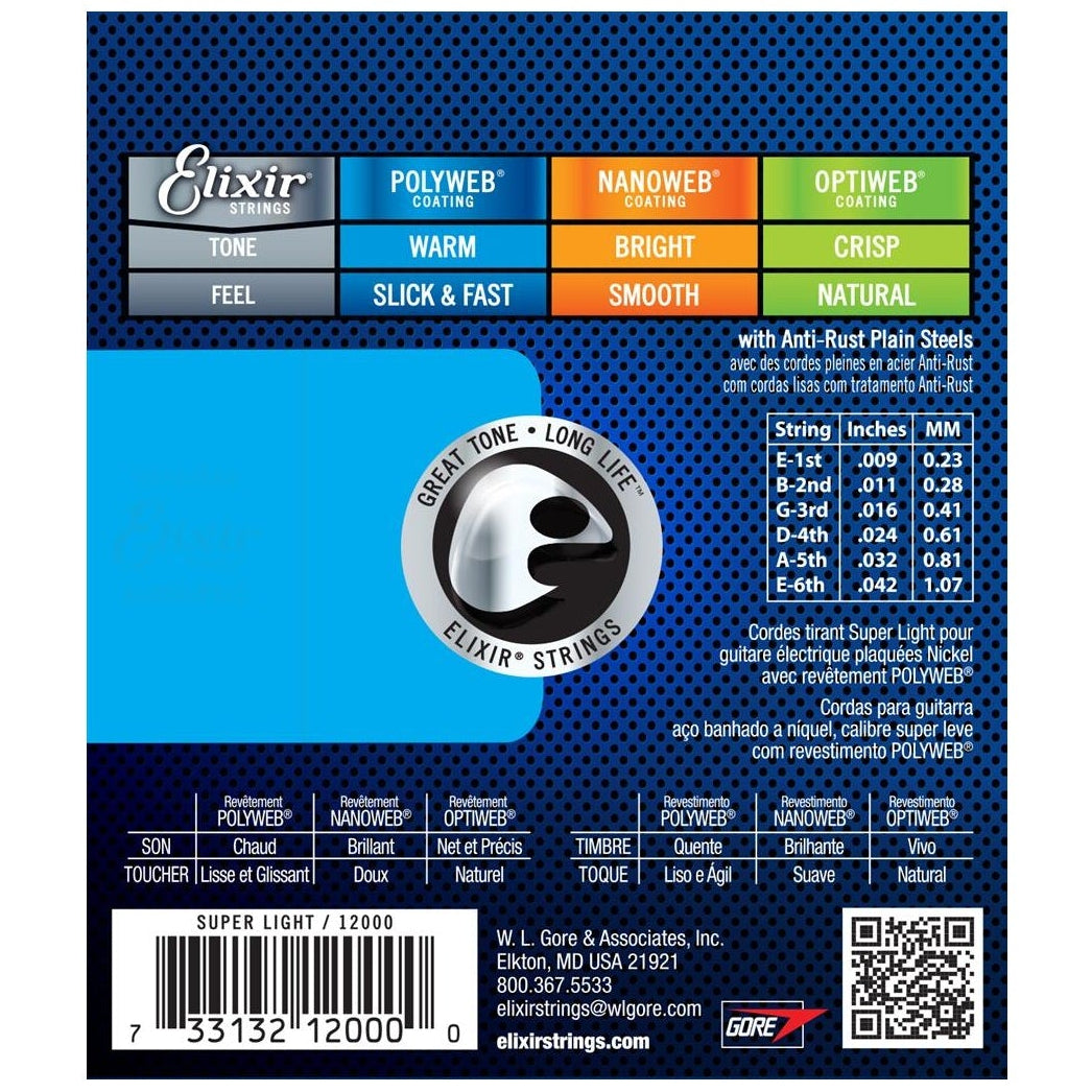 Elixir Electric Guitar Strings POLYWEB Coating Light .009-.042 E12000