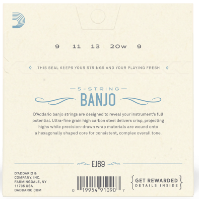 D'Addario EJ69 Banjo 5-String G-Banjo Set 09-20 Light Loop End