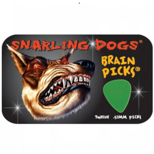 Guitar Plectrum Snarling Dogs Nylon Brain Picks 12 Pack Tin Green 0.53 mm