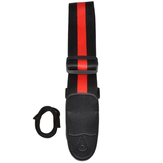 Guitar Strap Red Stripe On Black Webbing