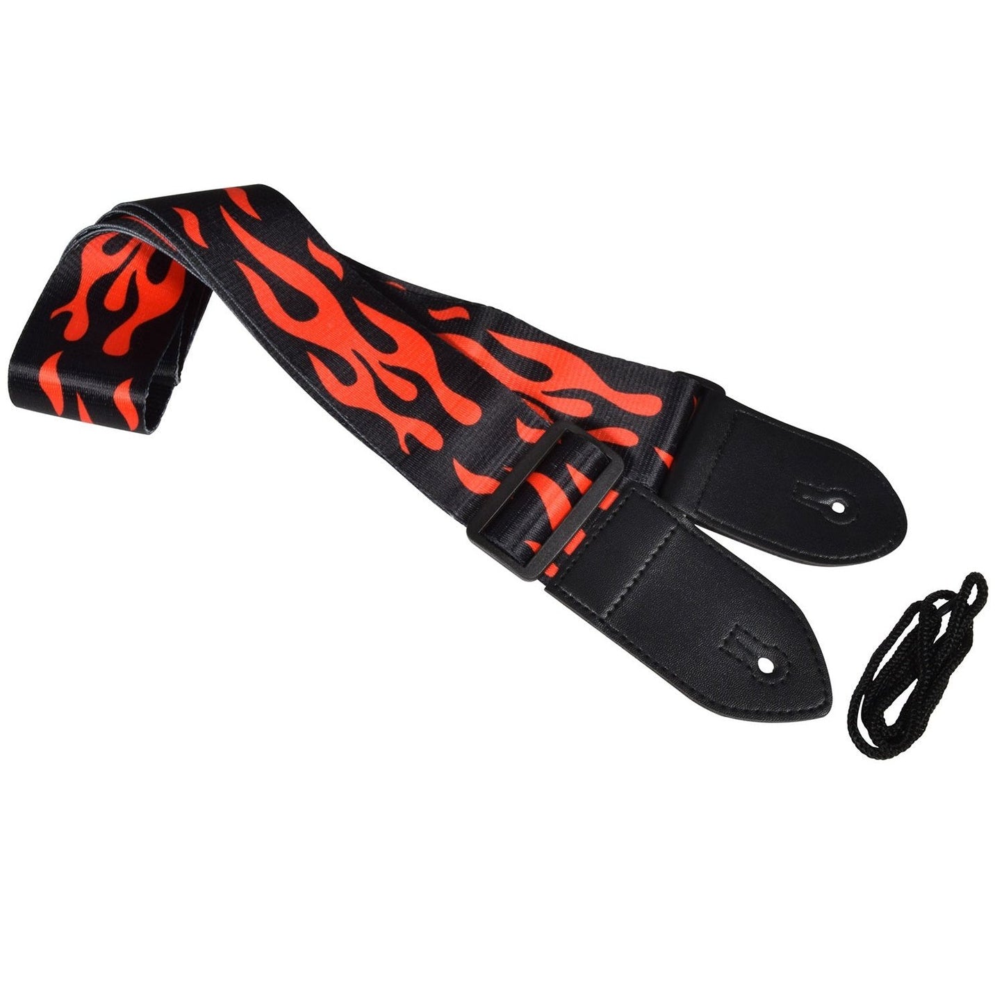 Guitar Strap Red Flames On Black Webbing Rock / Goth