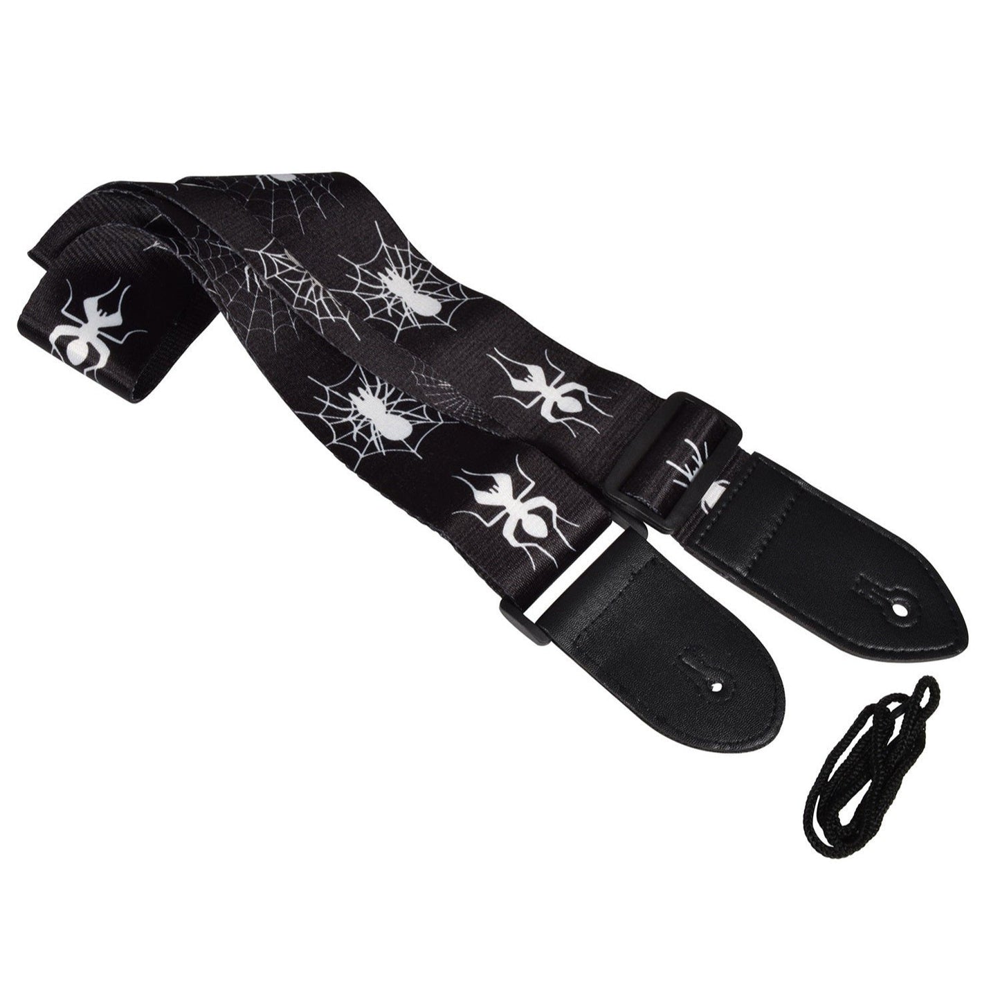 Guitar Strap White Spider & Web On Black Webbing ROCK / GOTH