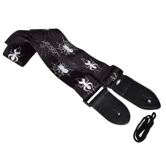 Guitar Strap White Spider & Web On Black Webbing ROCK / GOTH