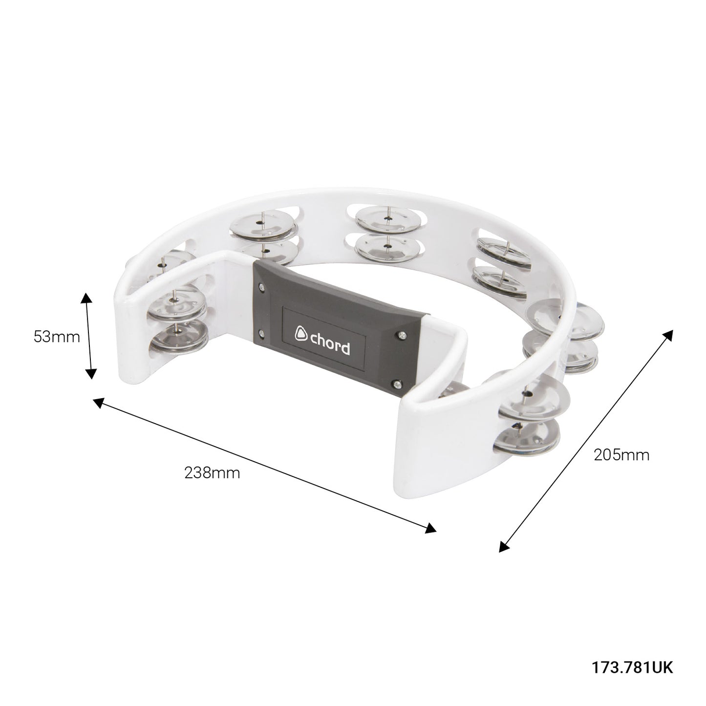 Tambourine WHITE Single D / Half Moon Jingles Shaker Hand Percussion Instrument