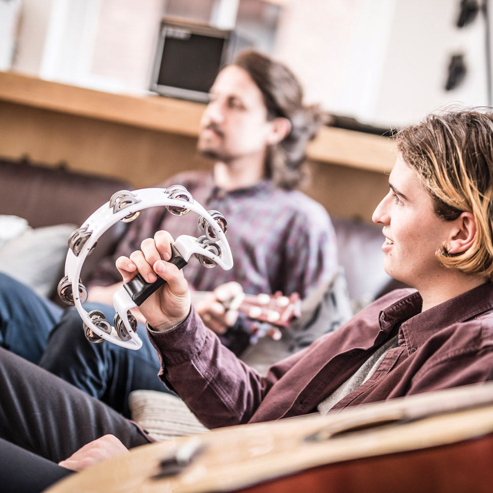 Tambourine WHITE Single D / Half Moon Jingles Shaker Hand Percussion Instrument