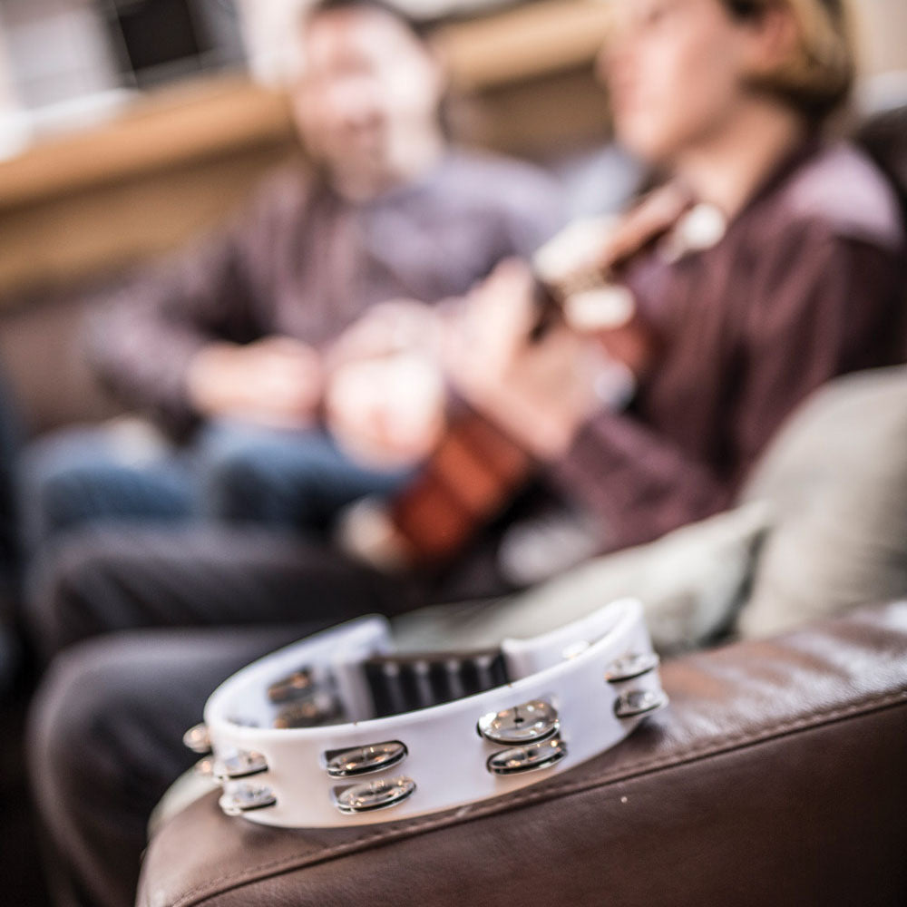 Tambourine WHITE Single D / Half Moon Jingles Shaker Hand Percussion Instrument