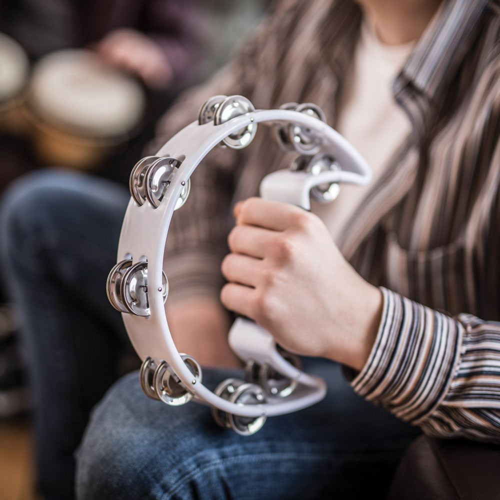 Tambourine WHITE Single D / Half Moon Jingles Shaker Hand Percussion Instrument