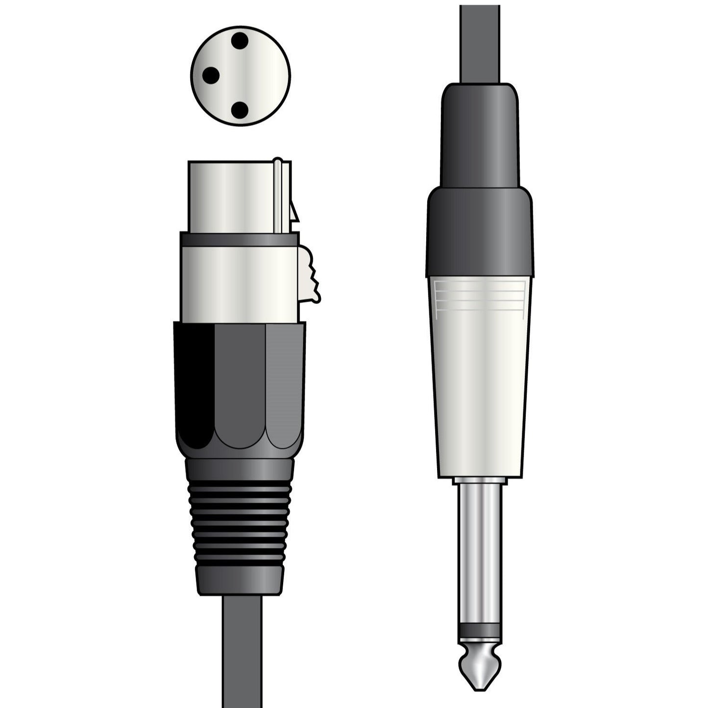 Microphone Lead XLR Female - 6.3 mm Mono Jack Male Cable 6 m