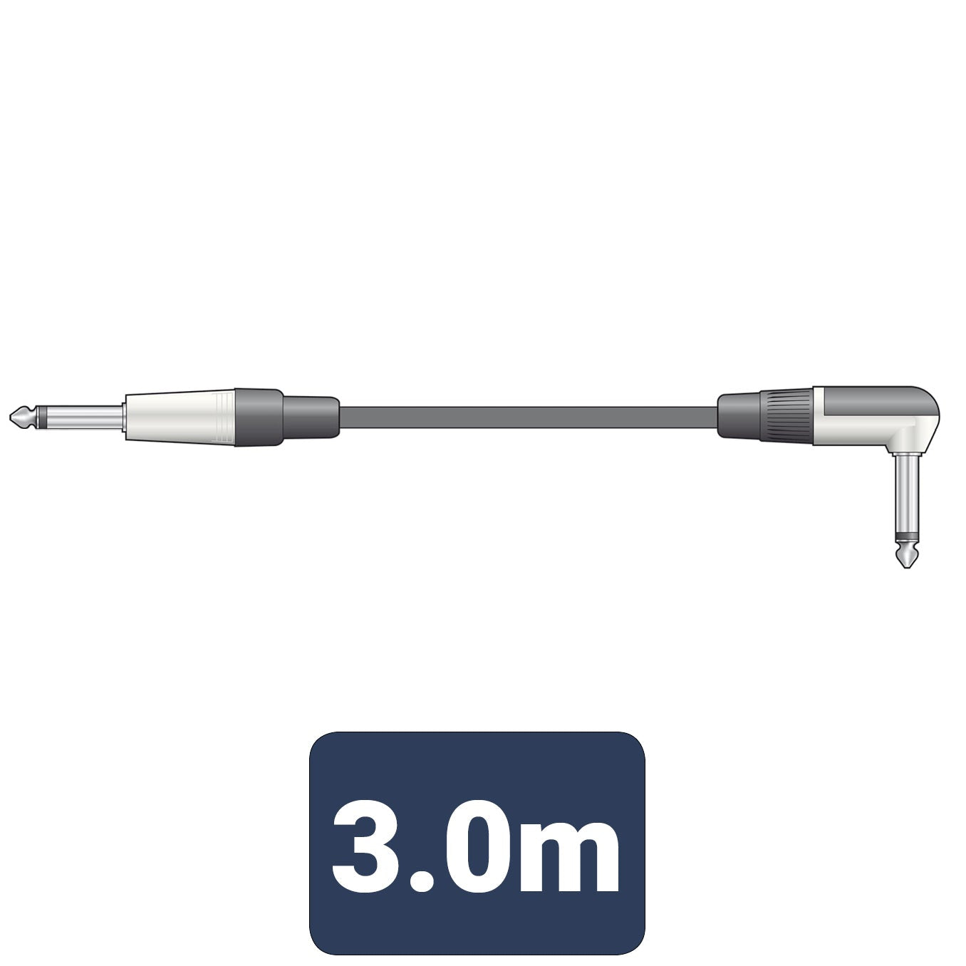 Guitar Lead Right Angled To Straight 6.3mm 1/4" Jack Plug - 3 m