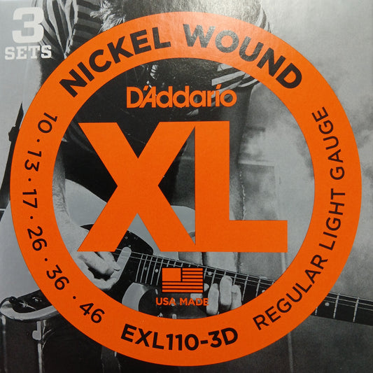 D'Addario XL Nickel Electric Guitar Strings 3 Pack 10-46 EXL110-3D