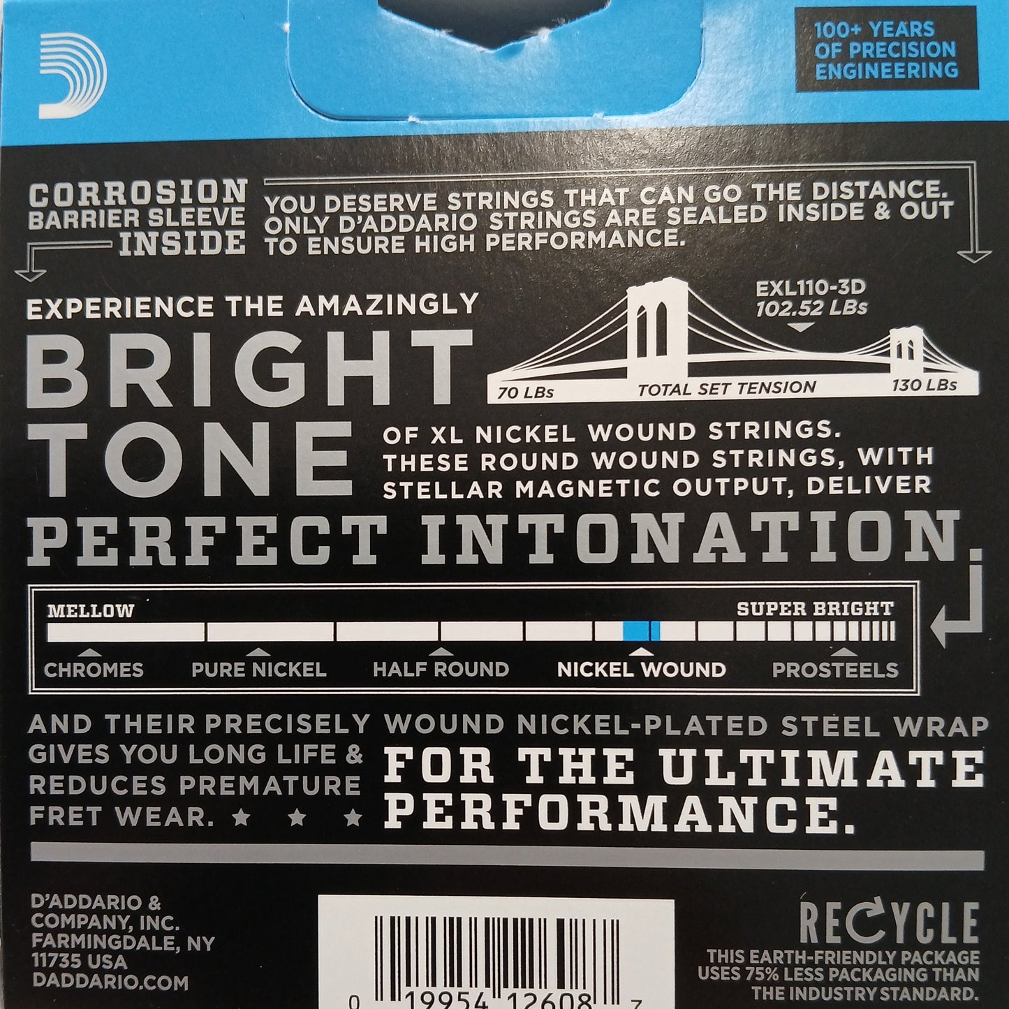D'Addario XL Nickel Electric Guitar Strings 3 Pack 10-46 EXL110-3D