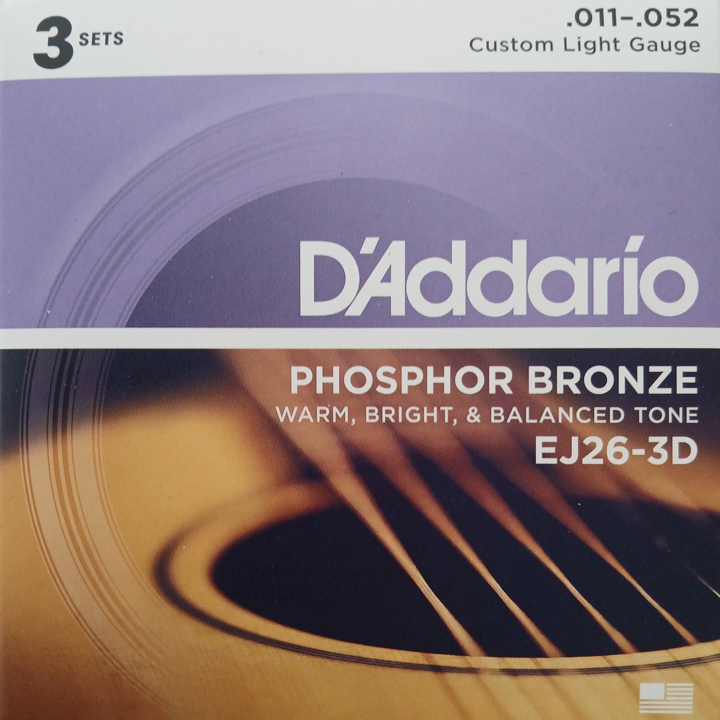 D'Addario Phosphor Bronze Acoustic Guitar Strings 3 Pack 11-52 EJ26-3D