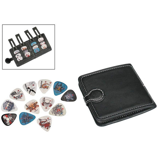 Pick Wallet With 12 Skull & Bones Plectrums - Mixed Gauges