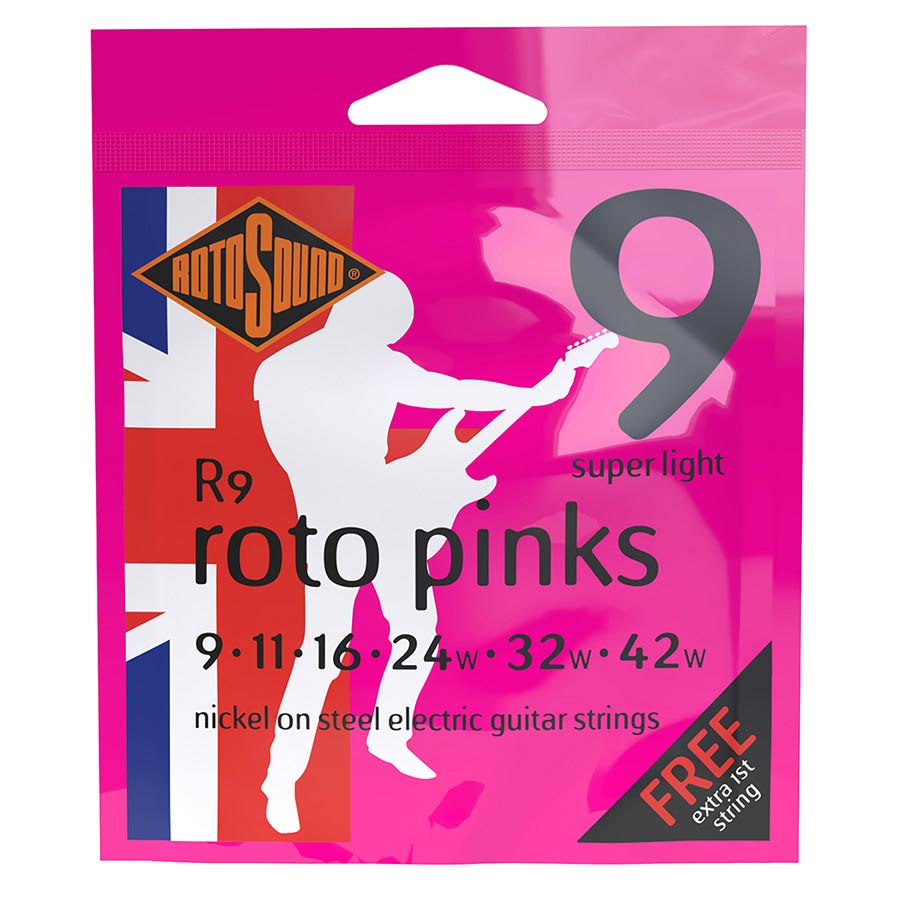 Electric Guitar Strings 9-42 Roto Sound Pinks R9 FREE EXTRA 1st STRING
