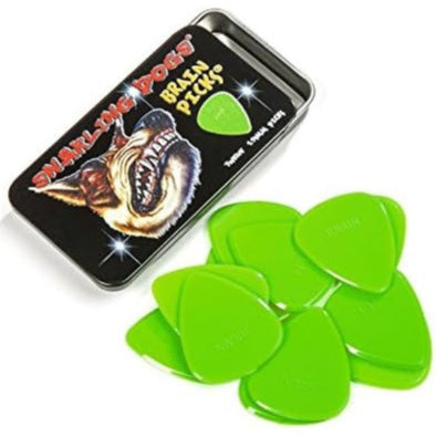 Guitar Plectrum Snarling Dogs Nylon Brain Picks 12 Pack Tin Green 0.53 mm
