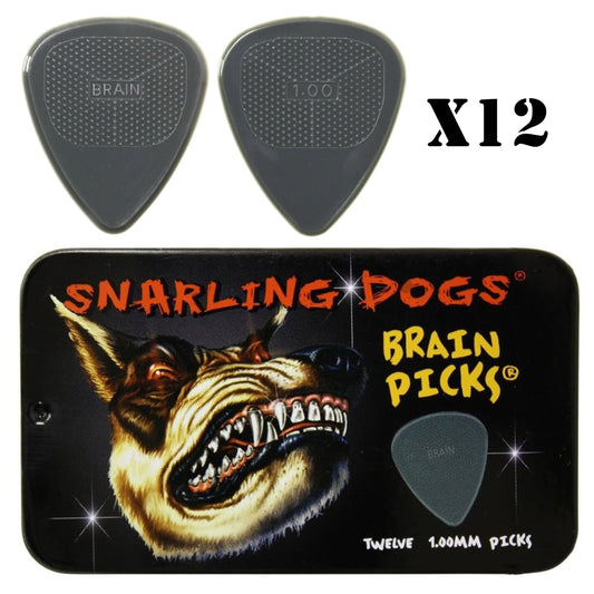 Guitar Plectrum Snarling Dogs Nylon Brain Picks 12 Pack Tin Grey 1.00mm