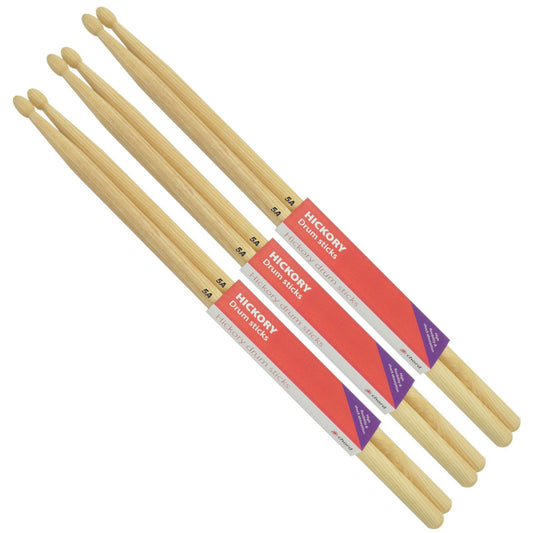 Hickory Drumsticks 5A WOOD TIP Bundle of 3 Pairs