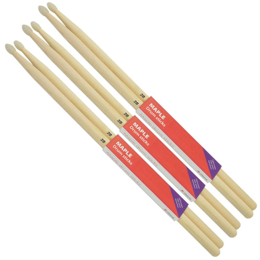 Maple Drumsticks 2B NYLON TIP Bundle of 3 Pairs