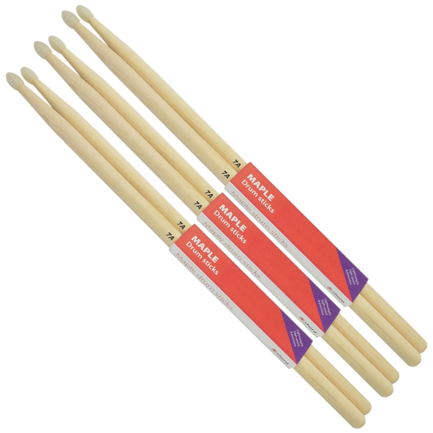 Maple Drumsticks 7A NYLON TIP Bundle of 3 Pairs