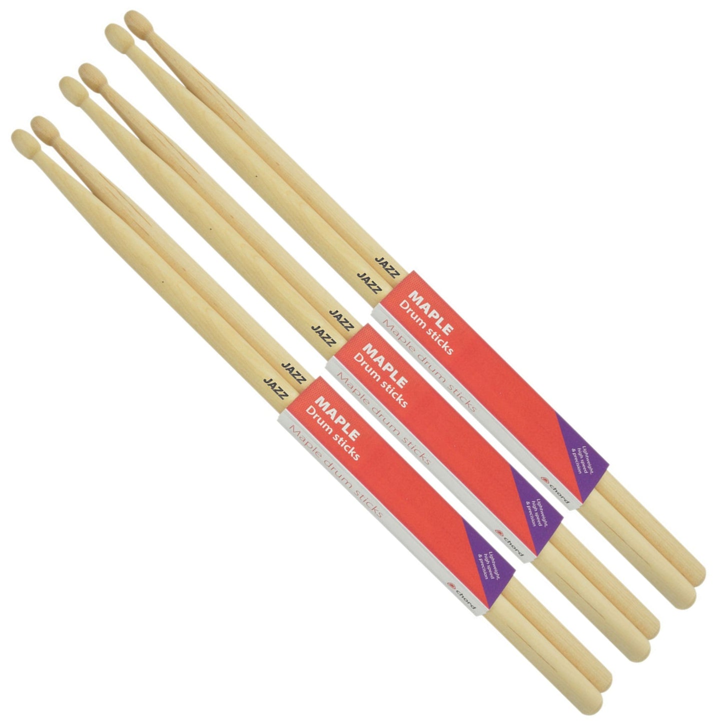 Maple JAZZ Drumsticks WOOD TIP Bundle of 3 Pairs
