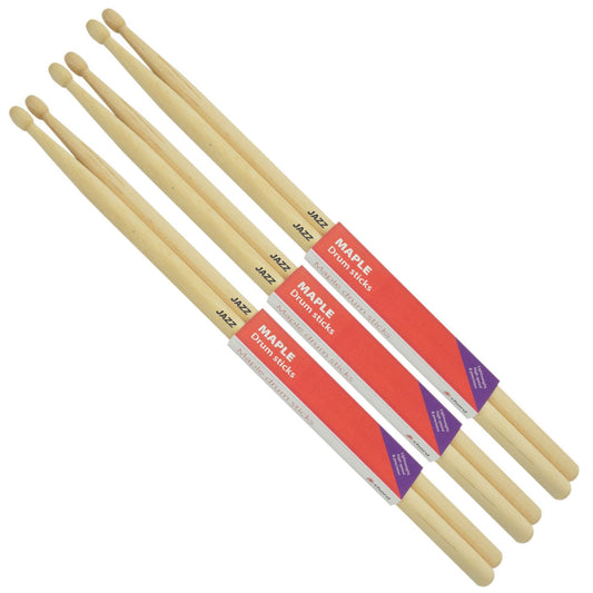 Maple JAZZ Drumsticks WOOD TIP Bundle of 3 Pairs