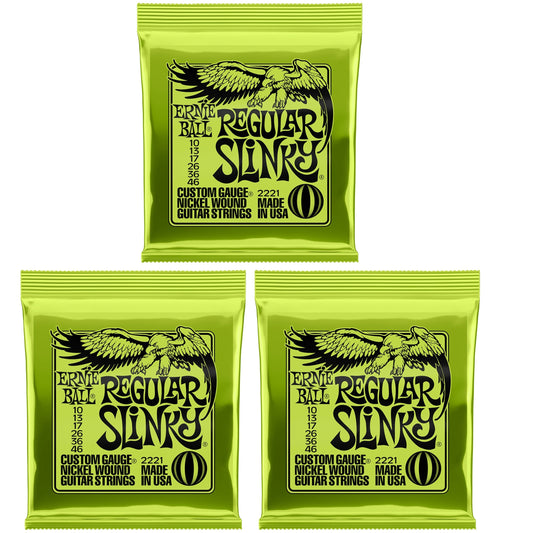 Ernie Ball Regular Slinky Electric Guitar Strings 3 Set Bundle 10-46