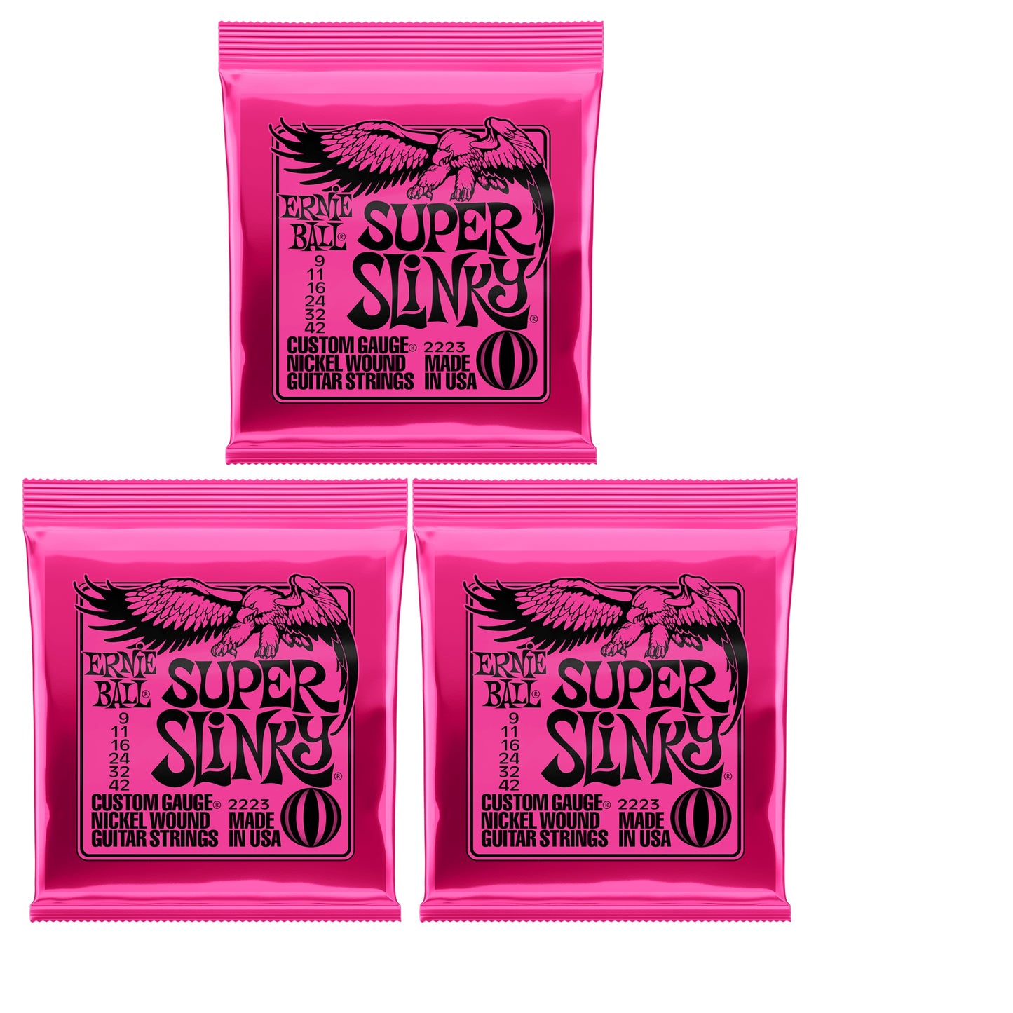 Ernie Ball Super Slinky Electric Guitar Strings 3 Set Bundle 9-42