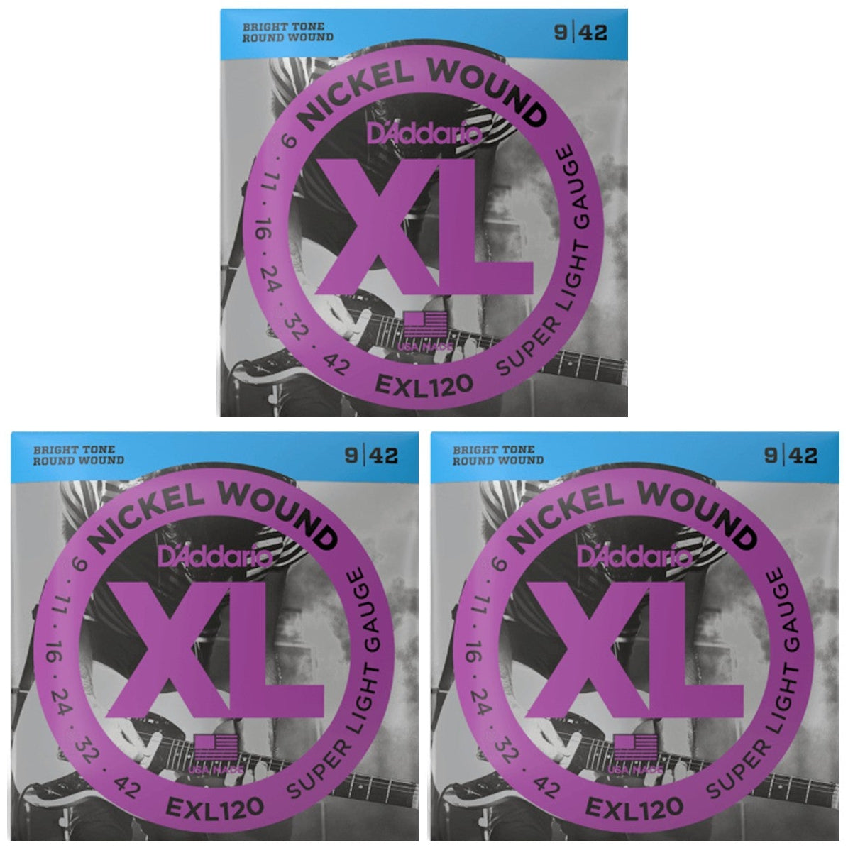 D'Addario XL Electric Guitar Strings 3 Set Bundle 09-42 EXL120