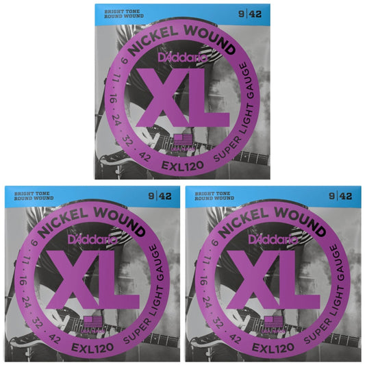 D'Addario XL Electric Guitar Strings 3 Set Bundle 09-42 EXL120