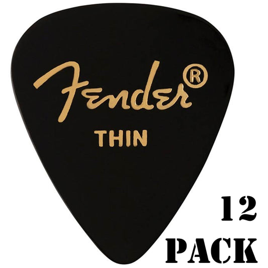 Fender 351 Plectrums - Thin Black Celluloid 12 Pack