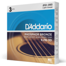 D'Addario Phosphor Bronze Acoustic Guitar Strings 3 Pack 12-53 EJ16-3D