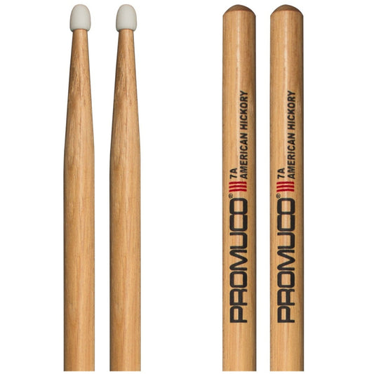 American Hickory Drumsticks 7A Nylon Tip Pair - Promuco