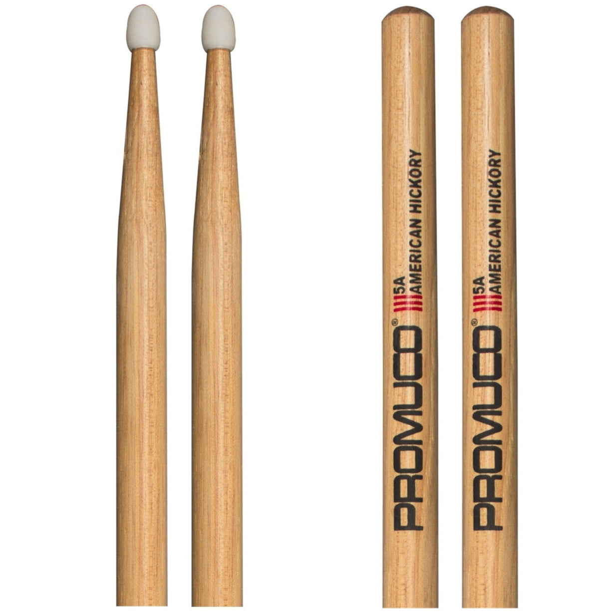 American Hickory Drumsticks 5A Nylon Tip Pair - Promuco