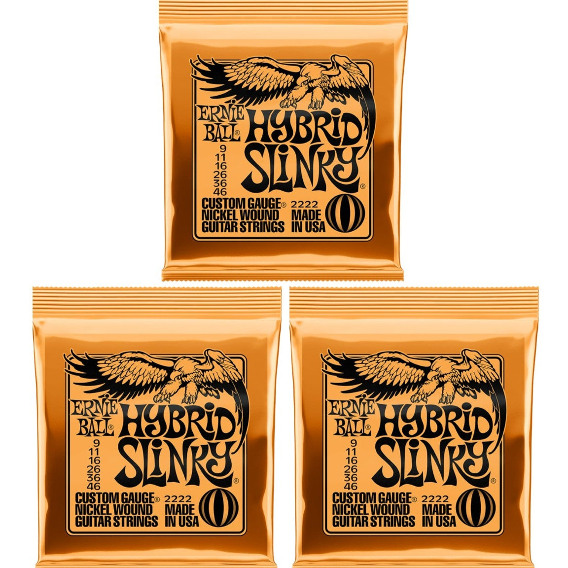 Ernie Ball Hybrid Slinky Electric Guitar Strings 9-46 3 Set Bundle