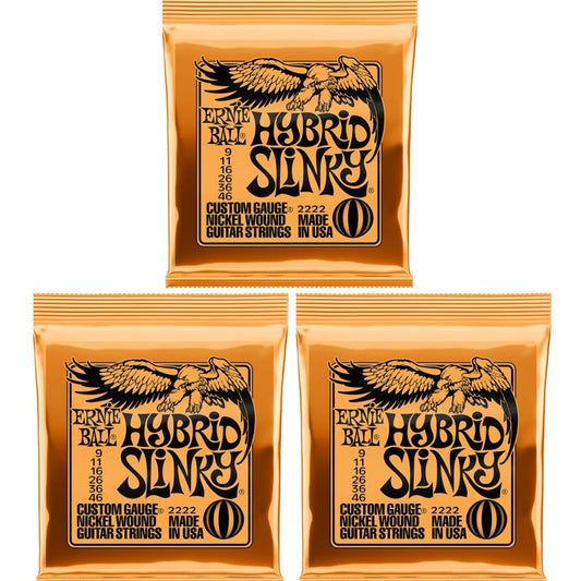Ernie Ball Hybrid Slinky Electric Guitar Strings 9-46 3 Set Bundle