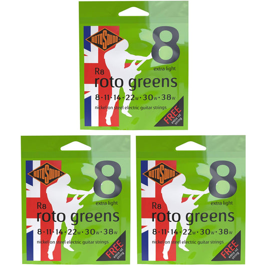 Electric Guitar Strings 8-38 Greens R8 3 SETS RotoSound