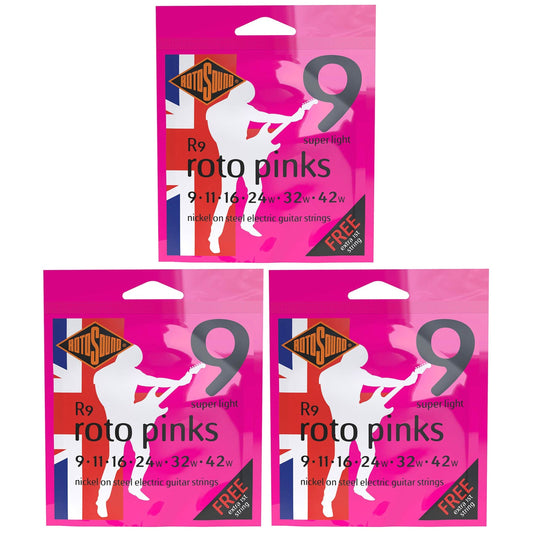 Electric Guitar Strings 9-42 Roto Sound Pinks R9 3 SET BUNDLE