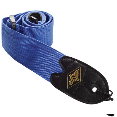 Guitar Strap Leather Ends Blue Webbing - RotoSound STR3