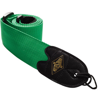 Guitar Strap Leather Ends Green Webbing - RotoSound STR4