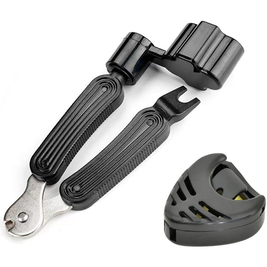 Guitar String Winder + Cutter Tool + Black Plectrum Holder KIT