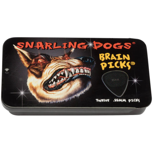 Guitar Plectrum Snarling Dogs Nylon Brain Picks 12 Pack Tin Black 0.88 mm